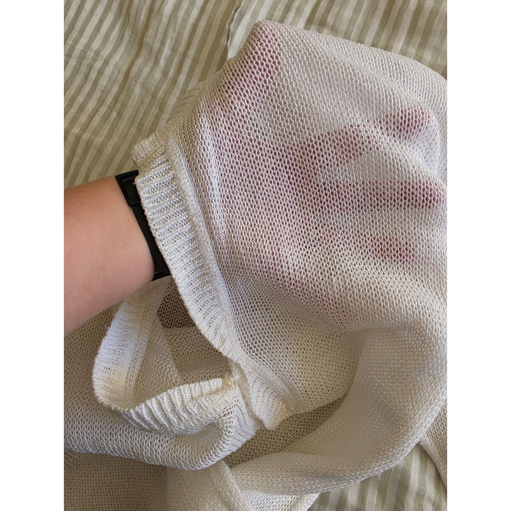 J.Crew White Mesh Lightweight Preppy Old Money Quiet Luxury Resort Sweater sz S - Picture 7 of 7